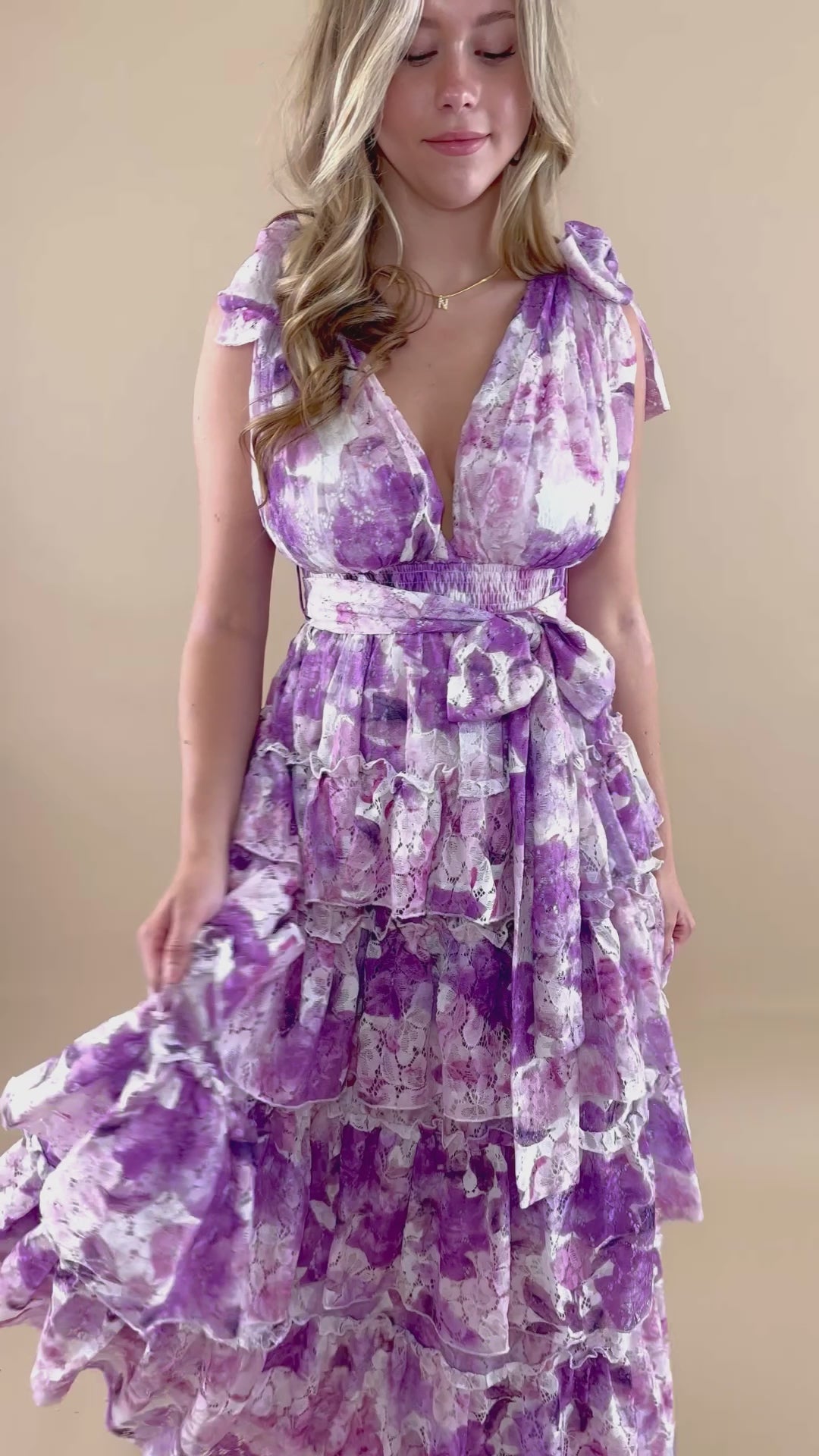 Tiered Formal Maxi Dress- Women's Purple Floral Maxi- Clothing Company Dresses