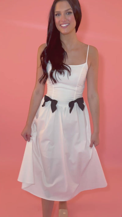 White Bridal Dress with Black Bows- Women's Black and White Dress with Bows- In The Beginning Bow Dress