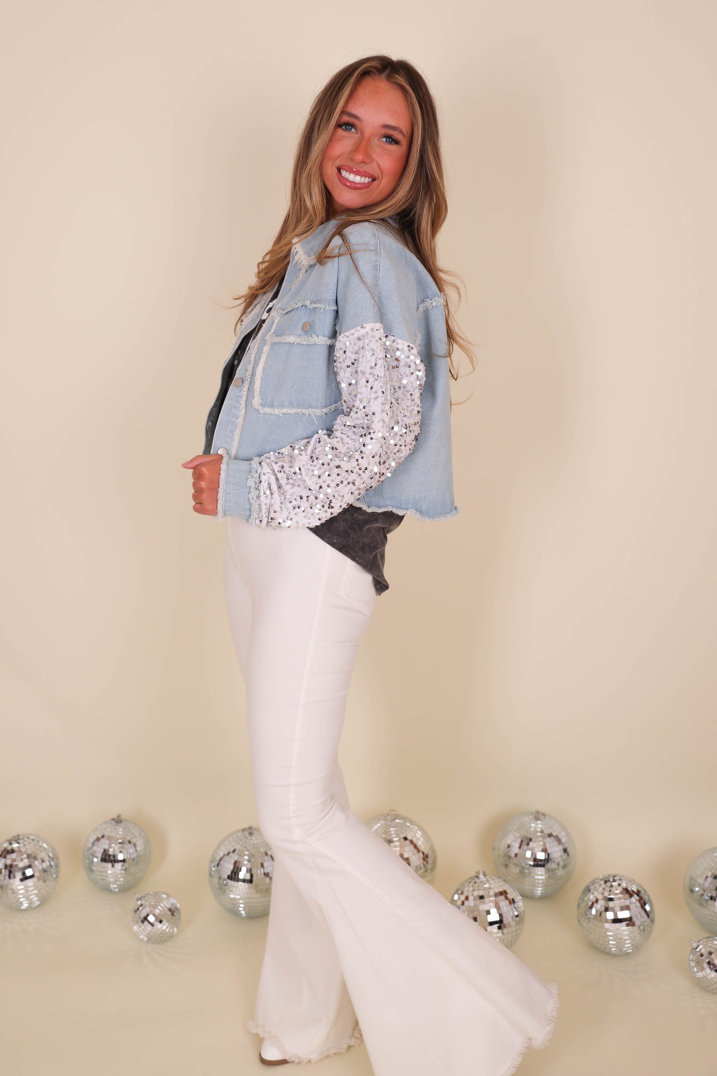 Sequin Denim Jacket- Women's Sequin Jacket- Women's Oversized Sequin Jacket