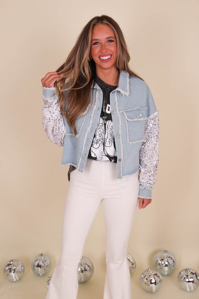 Sequin Denim Jacket- Women's Sequin Jacket- Women's Oversized Sequin Jacket