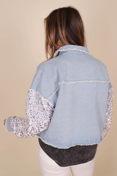 Sequin Denim Jacket- Women's Sequin Jacket- Women's Oversized Sequin Jacket