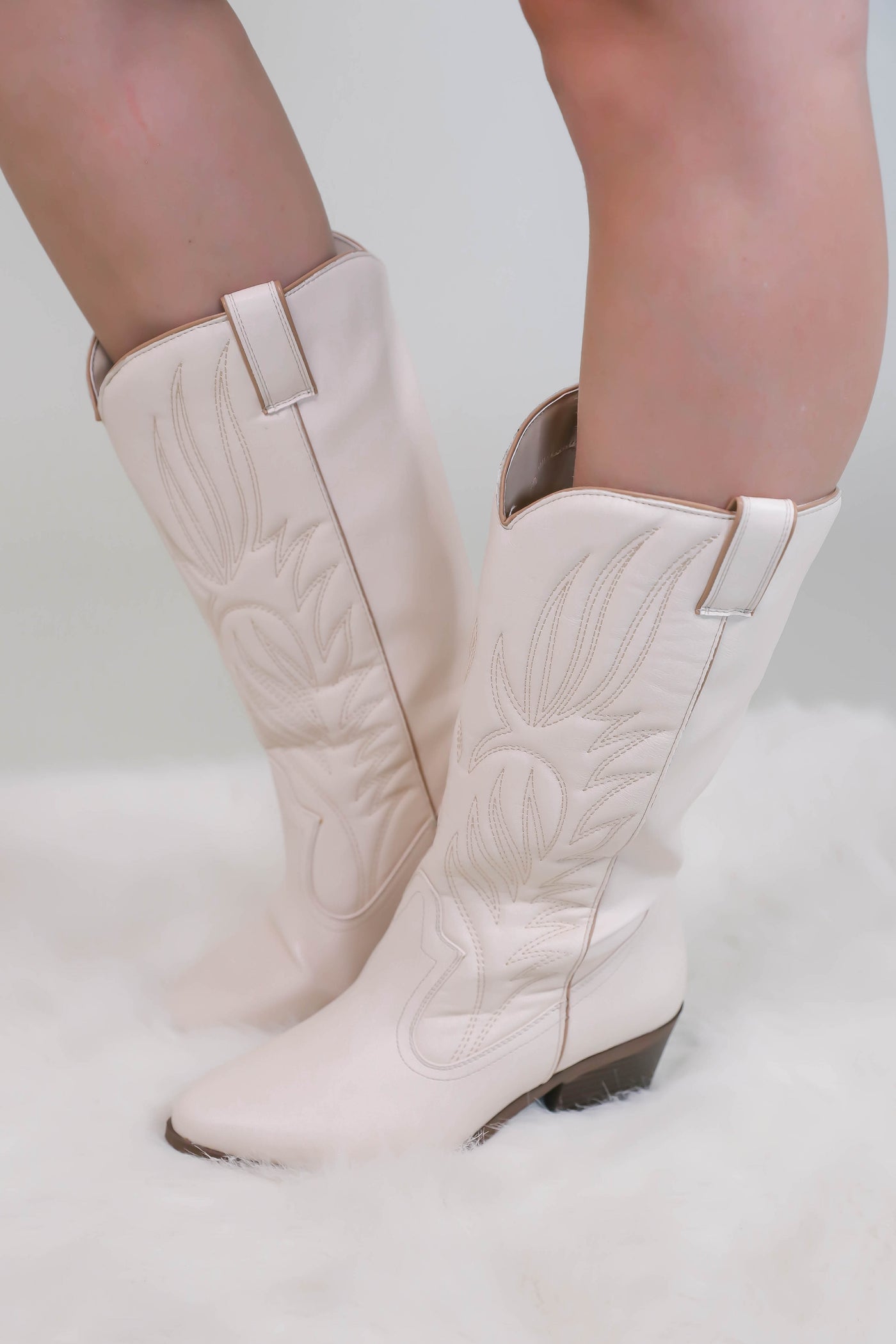 Women's Western Boots- Tall Cream Western Boots- Qupid Western Boots