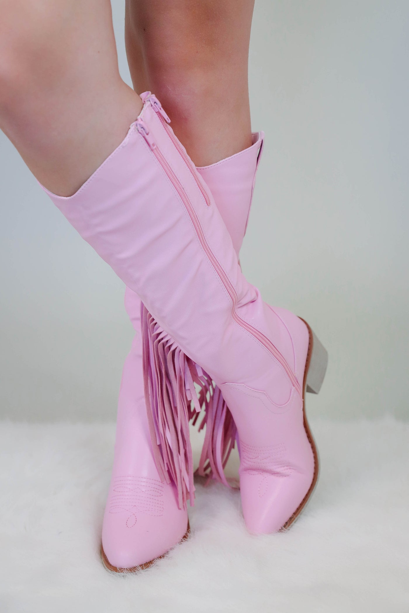 Tall Fringe Western Boots- Pink Fringe Boots For Women- Pierre Dumas Fringe Boots