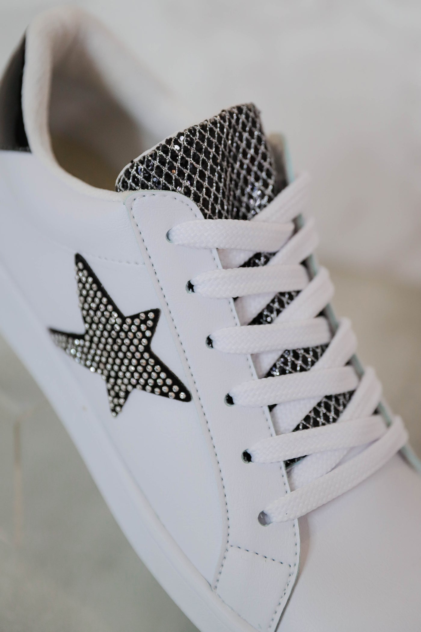 Rhinestone Star Sneakers-Black and White Star Sneakers-Comfortable Women's Tennis Shoes