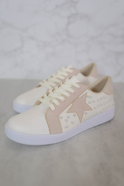 Trendy Star Sneakers- Women's Pearl Star Sneakers- Ivory Star Sneakers