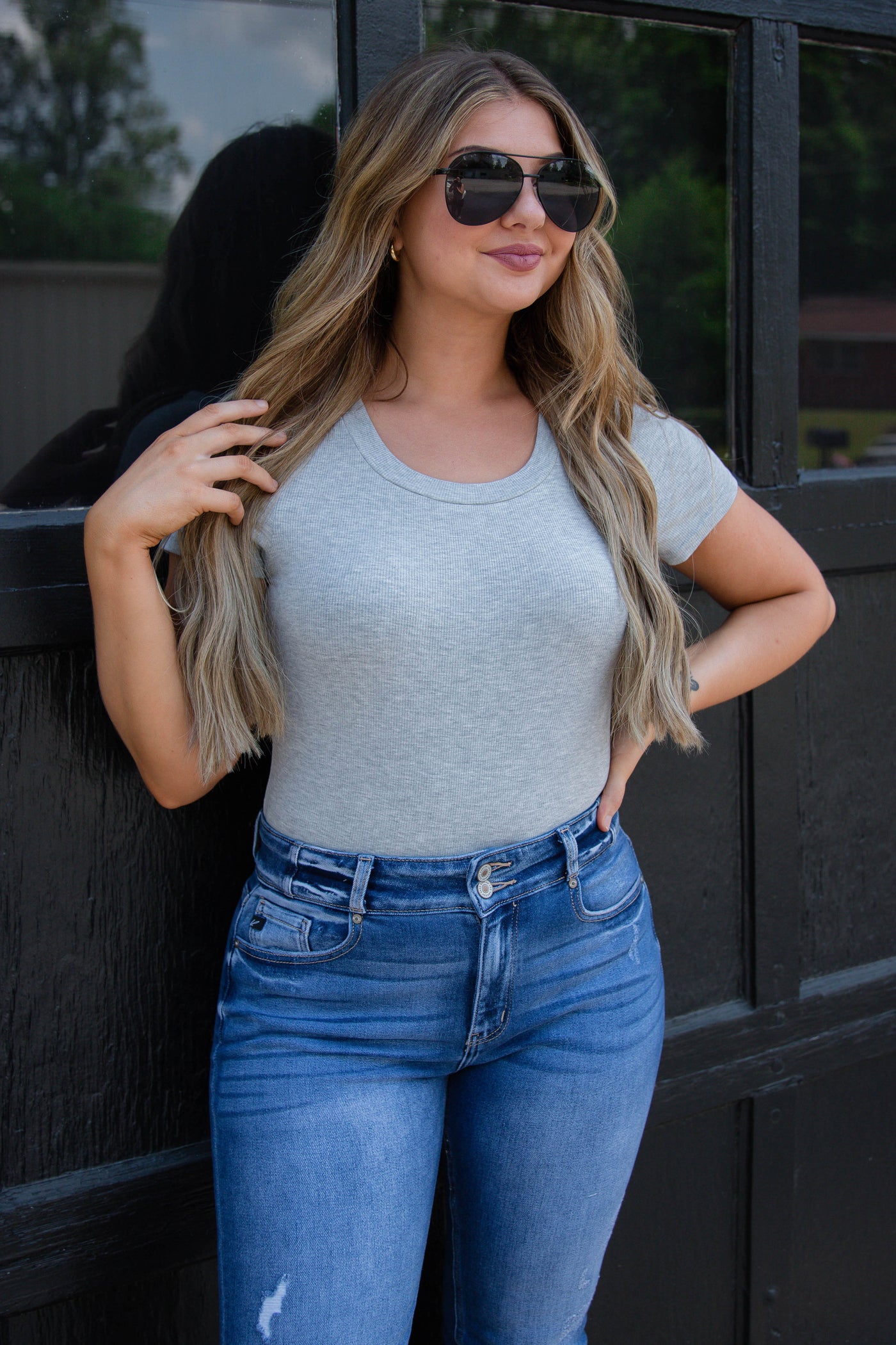 Grey Ribbed Bodysuit- Short Sleeve Bodysuit- T-Shirt Bodysuit- Mittoshop Bodysuit