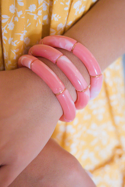 Pink Acrylic Bangle- Stretchy Tubular Bangle- Cute Women's Bangle