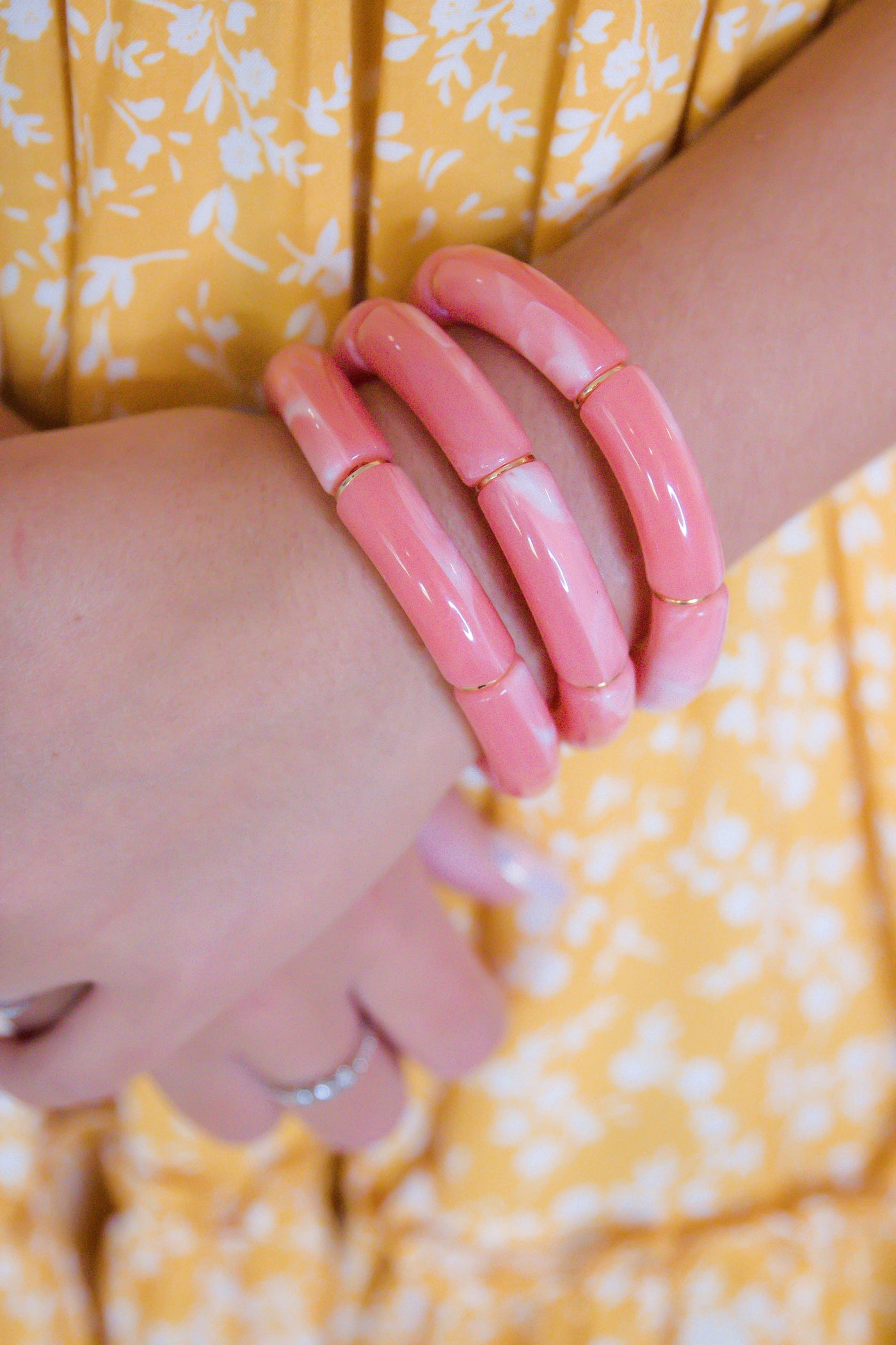 Pink Acrylic Bangle- Stretchy Tubular Bangle- Cute Women's Bangle