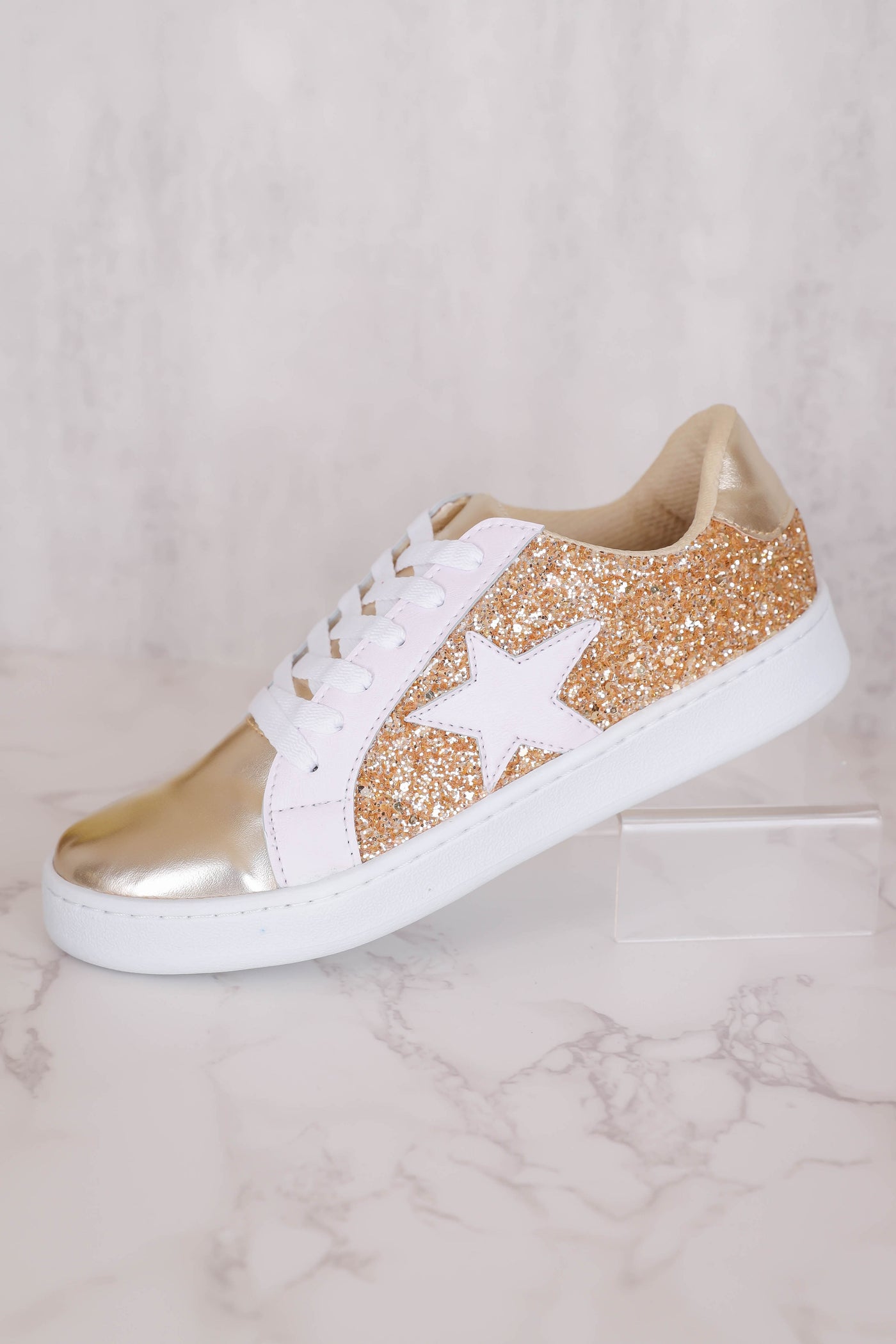 Gold Glitter Sneakers- Women's Star Sneakers- Gold Star Sneakers