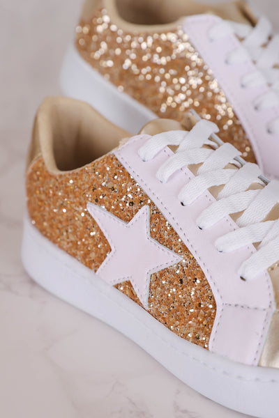 Gold Glitter Sneakers- Women's Star Sneakers- Gold Star Sneakers