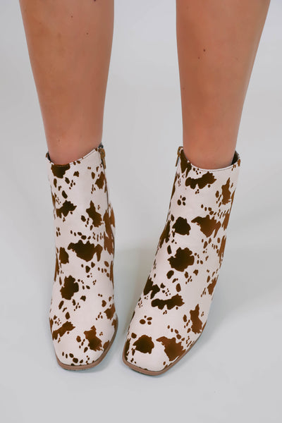 Women's Cow Print Booties- Women's Western Cow Boot- Pierre Dumas Booties