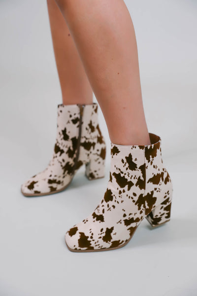 Women's Cow Print Booties- Women's Western Cow Boot- Pierre Dumas Booties