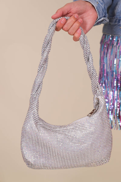 Rhinestone Evening Bag- Fun Sliver Rhinestone Purse- Mini Rhinestone Purse